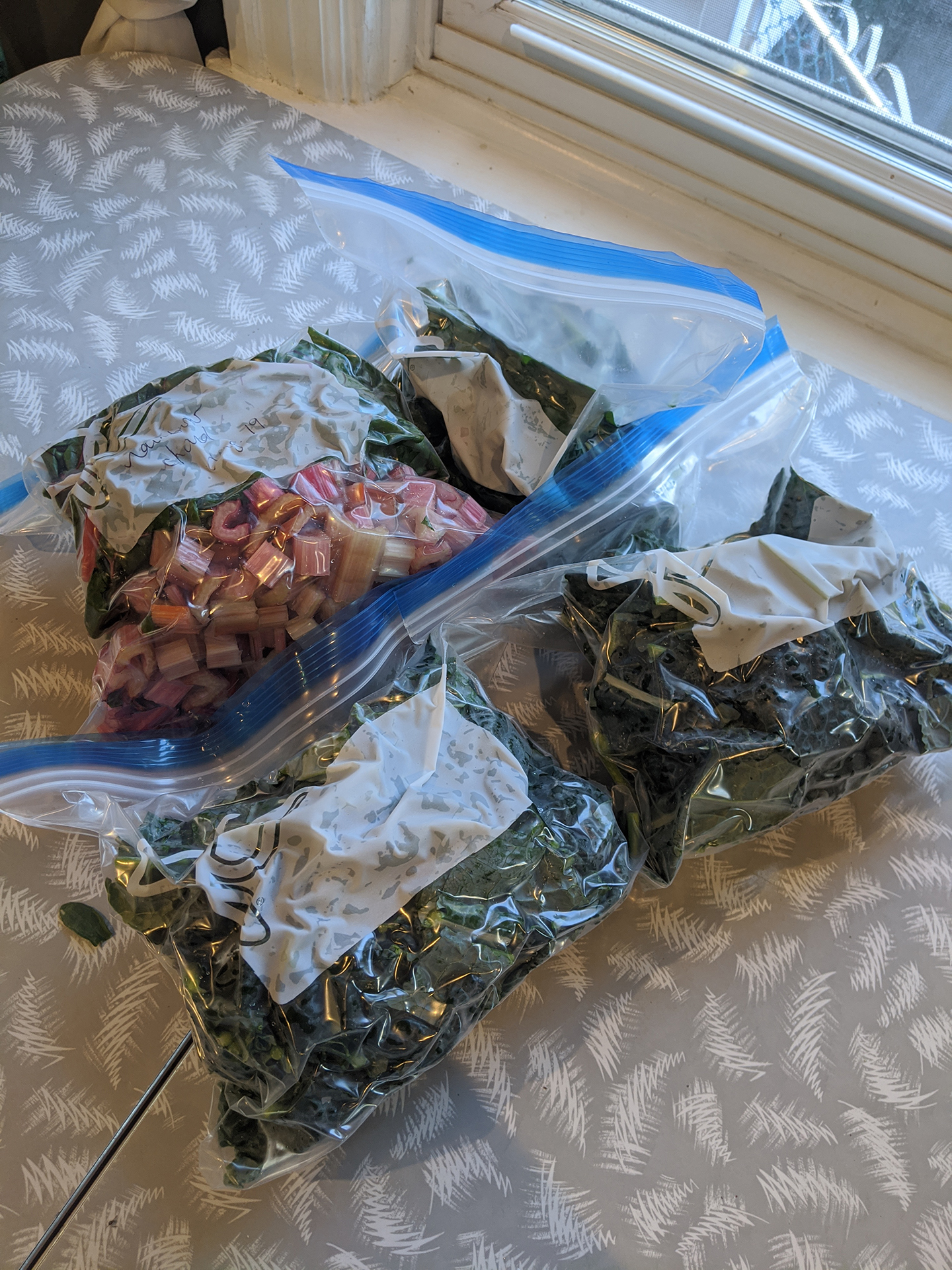 Greens in ziploc bags ready for freezer