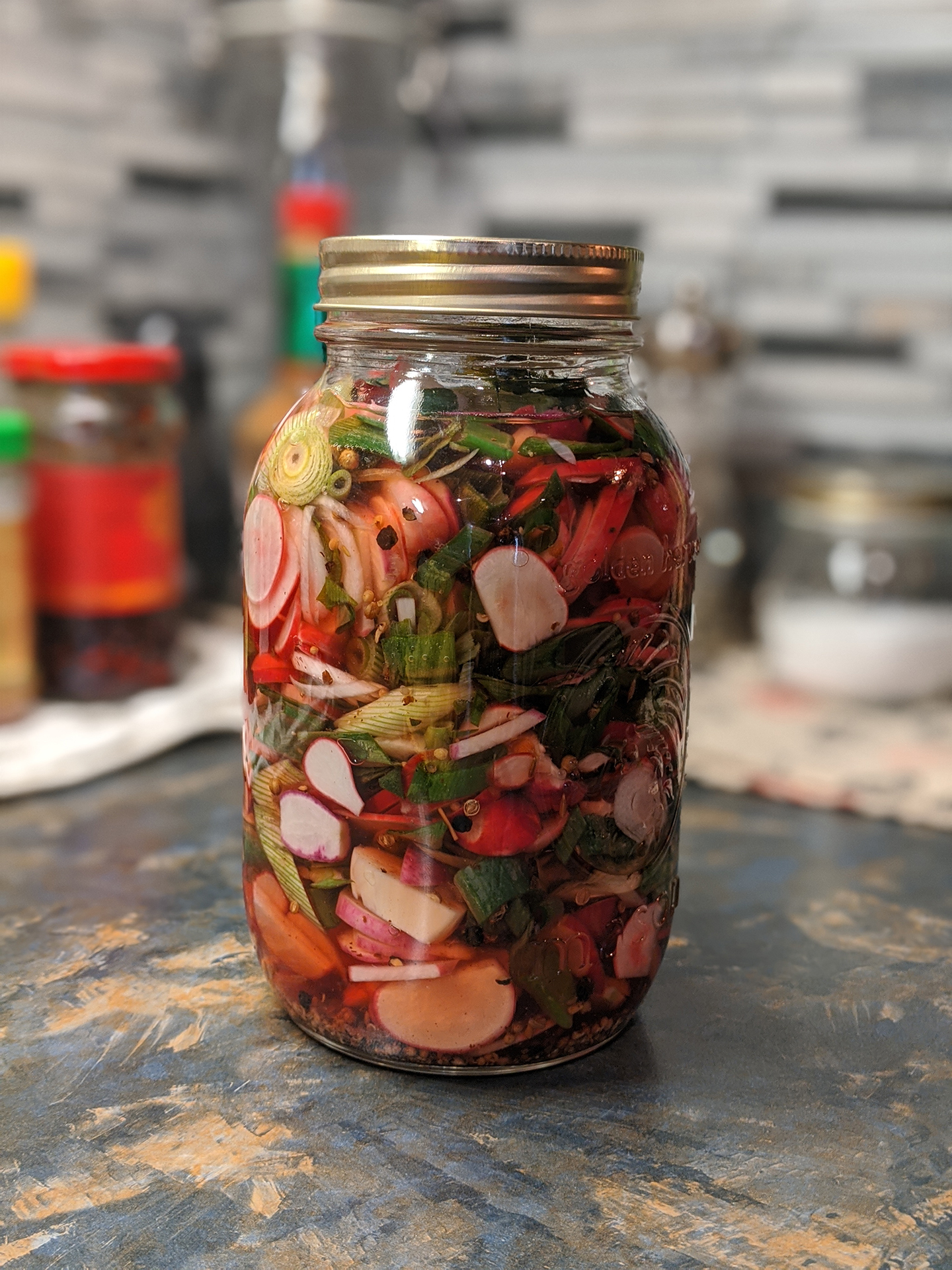 jar of pickled radishes