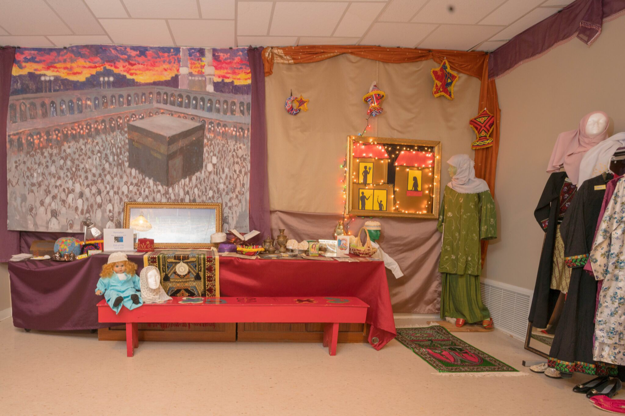 Ramadan display at museum, including texts and containers