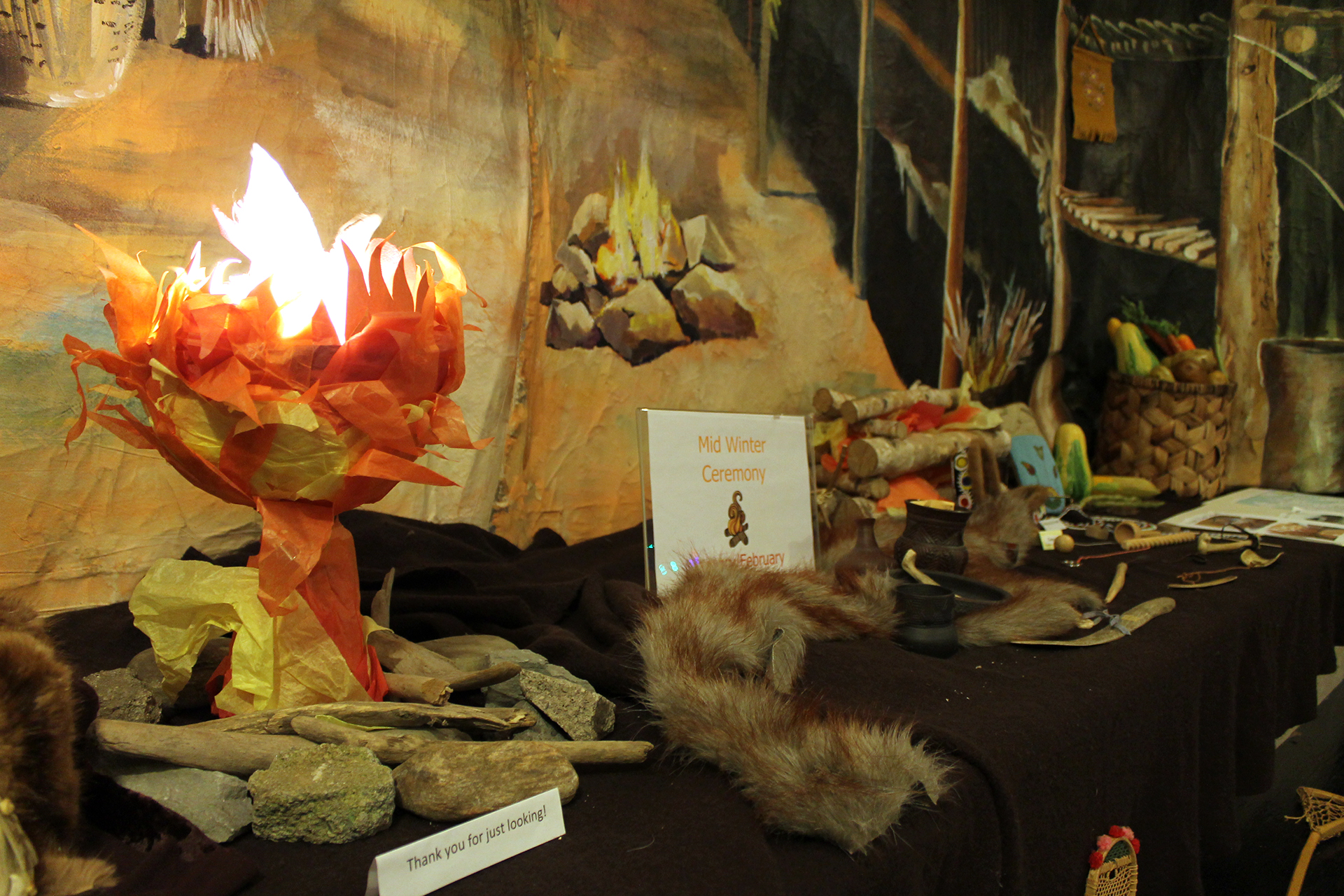 Mid Winter ceremony table setup with fire display made of paper
