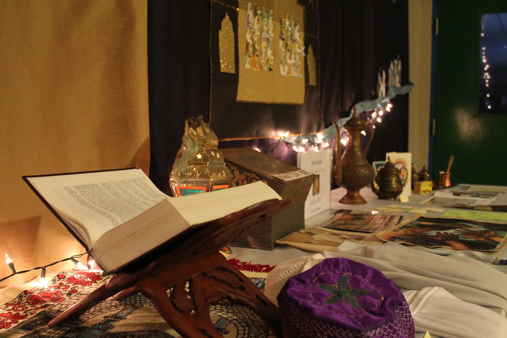 Ramadan display at museum, including texts and containers