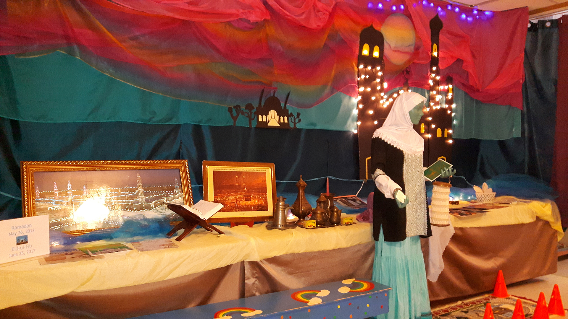 Ramadan display at museum, including texts and containers