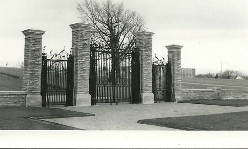 HendrieGates-circa1958-JackBoorman(EricArbram'sGrandfather) Hendrie Gates without any gardens of vegetation surrounding. RBG headquarters is visible in the far distance.