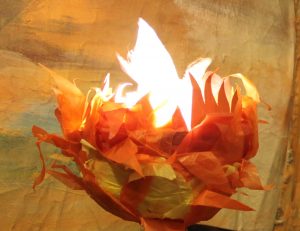 Flame made from paper and lit from within