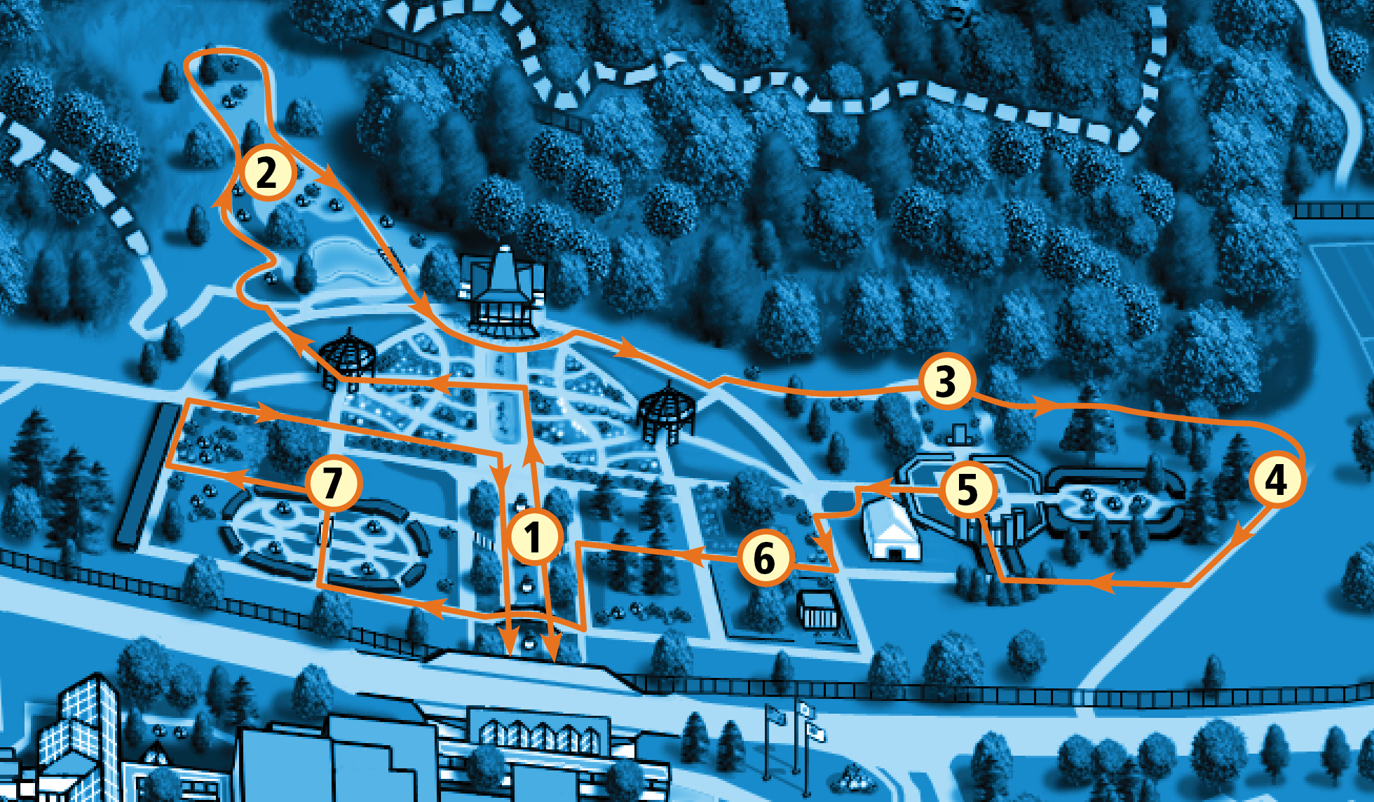 Map of Winter Wonders route through Hendrie Park with 7 stations